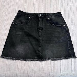 High rise black jean skirt